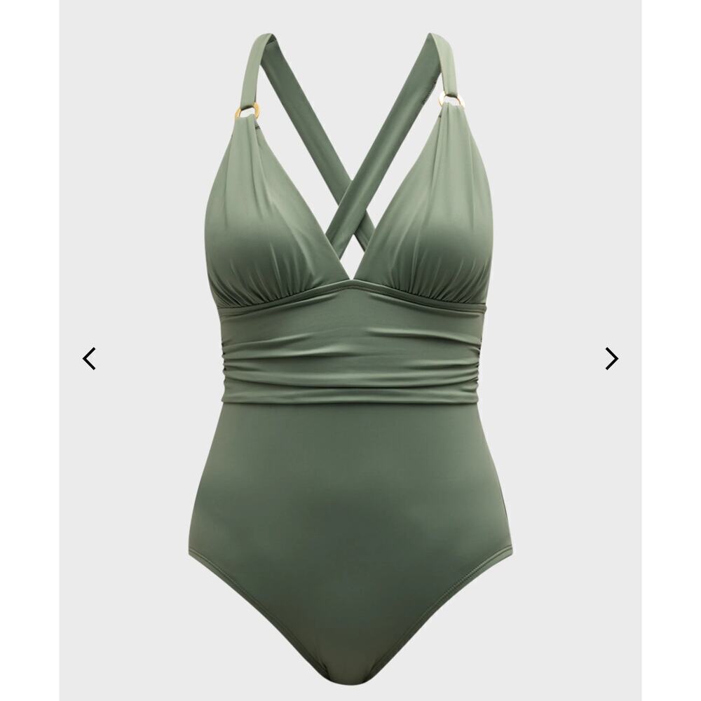 Tommy Bahama Paradise Fronds V-Neck One-Piece Swimsuit Tea Leaf Size 8 NWT